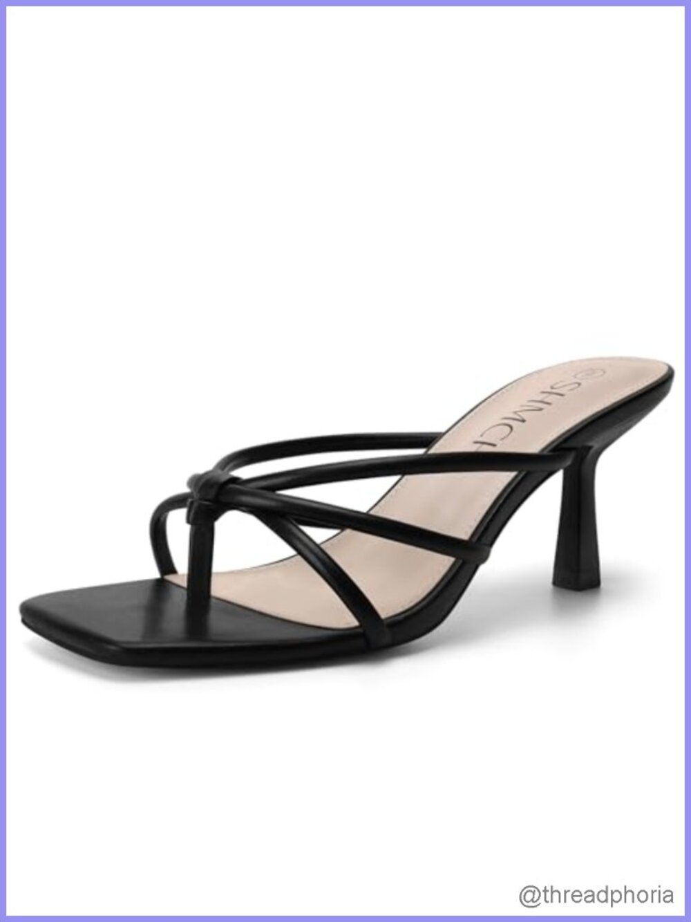 Women's Square Toe Kitten Heel Strappy Thong Sandals Slip On Mule Low Heel